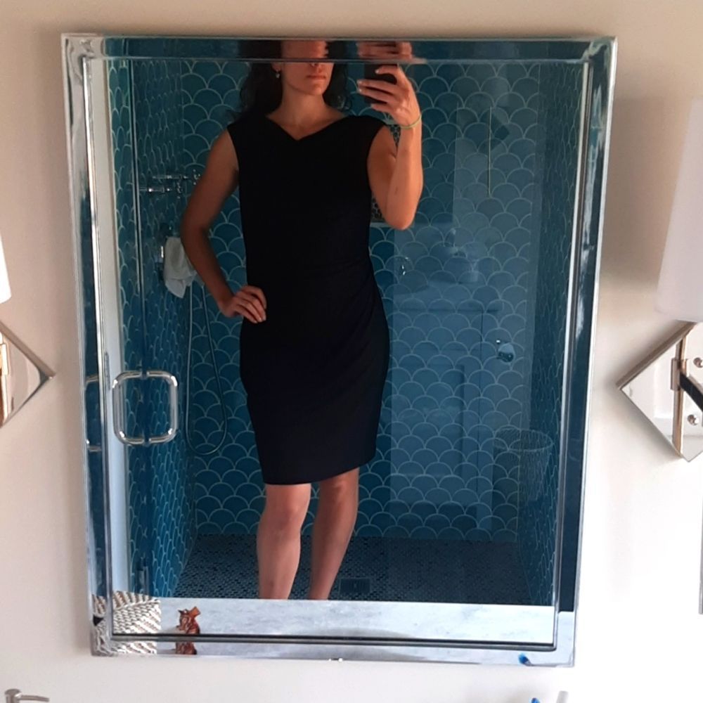 Nwot David Meister xl slimming rouched sheath dress draped illusion waist